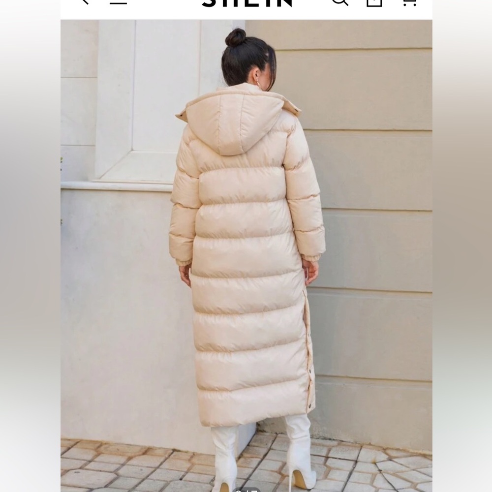 Shein ankle long puffer with snaps on the sides, chocolate brown with hood XS